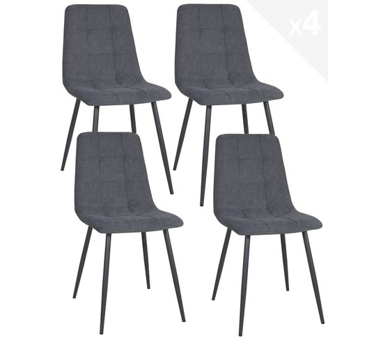 Lot de 4 chaises salle à manger design textile matelassé DILA (gris)