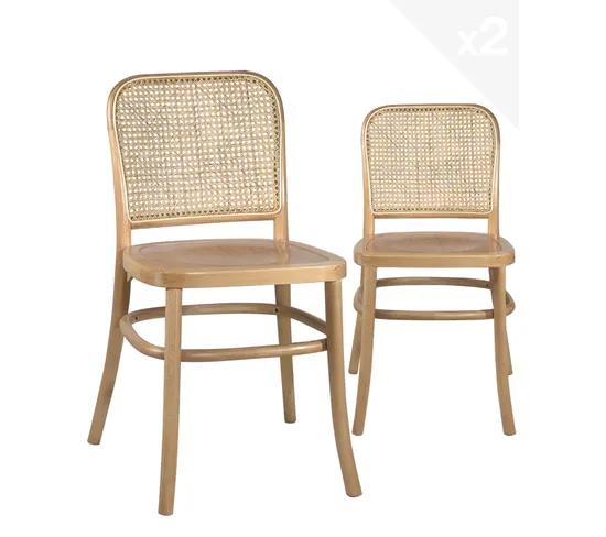 Lot de 2 chaises vintage bois massif & rotin MENO