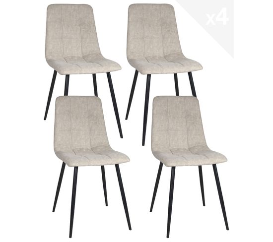 Lot de 4 chaises salle à manger design textile matelassé DILA (beige)