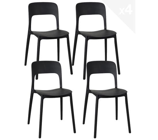 Lot de 4 chaises de cuisine empilables design UNA (noir)