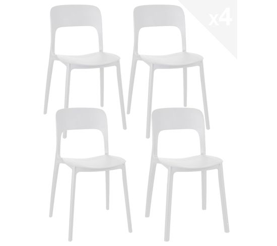 Lot de 4 chaises de cuisine empilables design UNA (blanc)