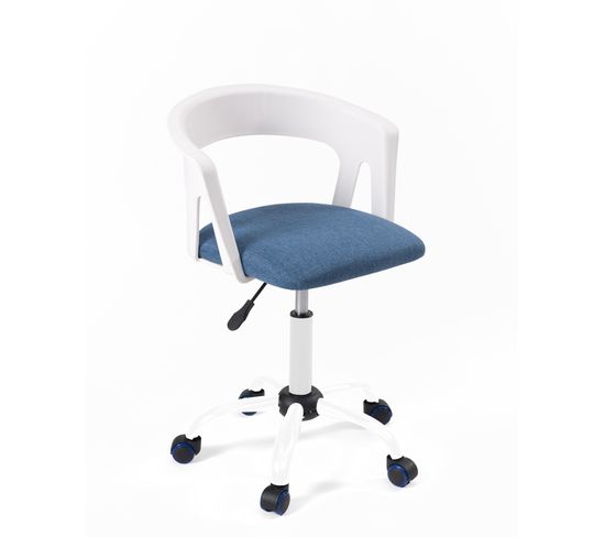 Chaise de bureau compacte à roulettes AYA (blanc-bleu)
