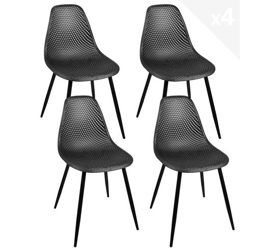 Lot de 4 chaises de cuisine design nid d’abeille OTA (noir)