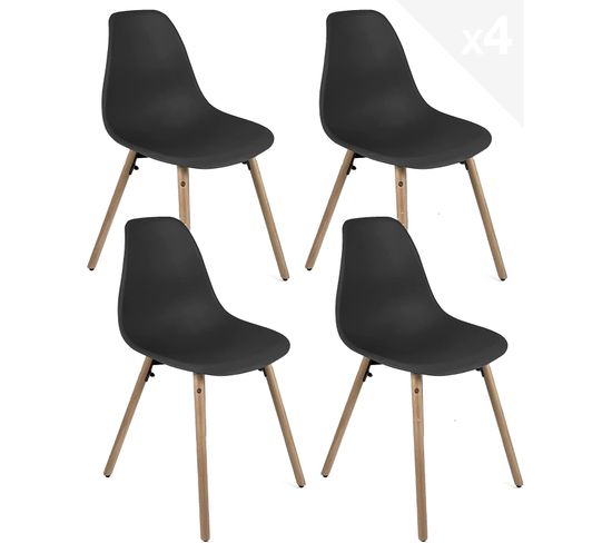 Lot de 4 chaises scandinaves de cuisine pieds bois OVA (noir)
