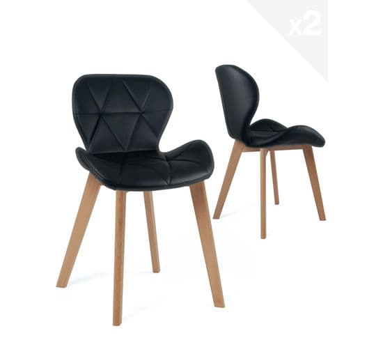Lot de 2 chaises scandinaves design simili cuir FATI (noir)
