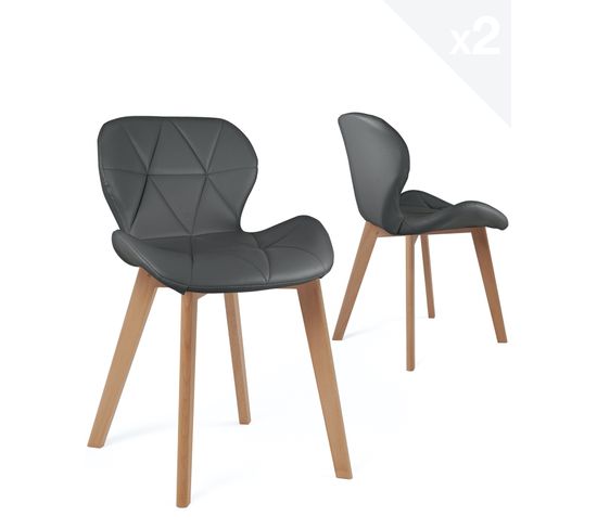 Lot de 2 chaises scandinaves design simili cuir FATI (gris)