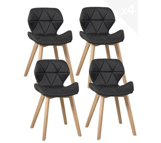 Lot de 4 chaises scandinaves design simili cuir FATI (noir)