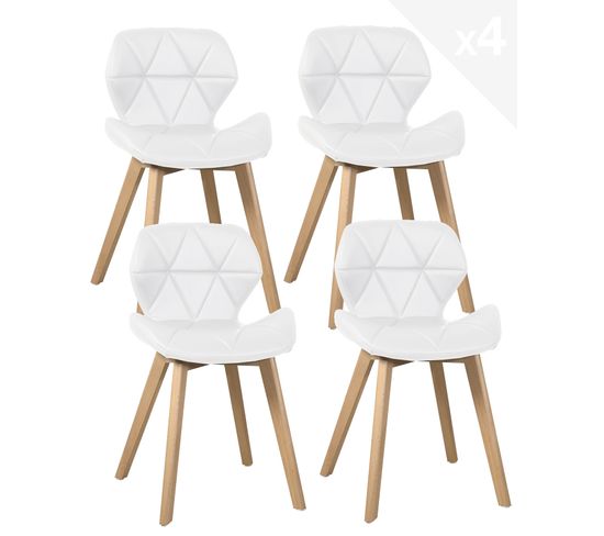 Lot de 4 chaises scandinaves design simili cuir FATI (blanc)