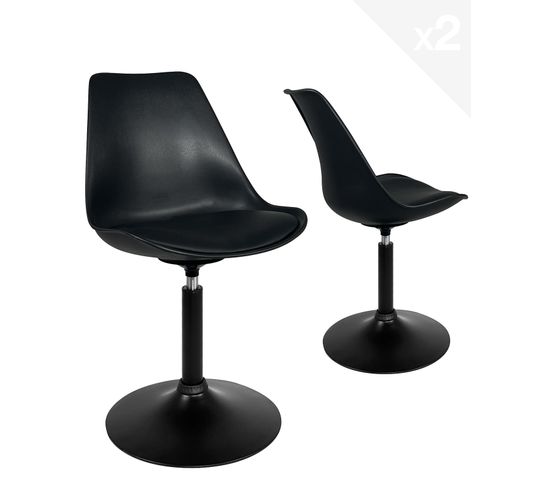 Lot de 2 - Chaise pivotante rotative design coussin intégré NOSA (noir)