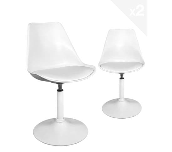 Lot de 2 - Chaise pivotante rotative design coussin intégré NOSA (blanc)