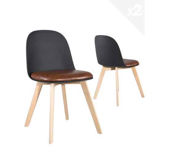 Lot de 2 chaises de cuisine Scandinaves UFI (noir-marron)