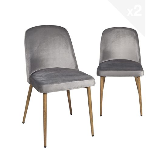 Lot de 2 chaises velours rembourré DIMA (gris)
