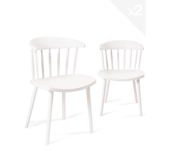 Lot de 2 Chaises de Cuisine à barreaux style windsor DIA (blanc)