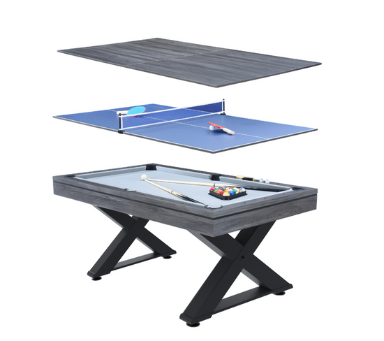 Table Multi-jeux En Bois Gris Ping-pong Et Billard Texas