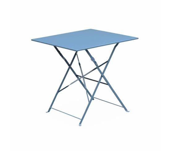 Table Jardin Bistrot Pliable - Emilia Carrée Bleu Grisé- Table Carrée 70x70cm En Acier Thermolaqué