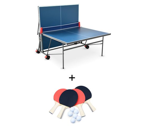 Table De Ping Pong Indoor Bleue - Table Pliable Avec 4 Raquettes Et 6 Balles. Pour Utilisation