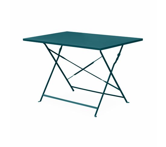Table De Jardin Bistrot Pliable - Emilia Rectangle Bleu Canard- Table Rectangle 110x70cm En Acier