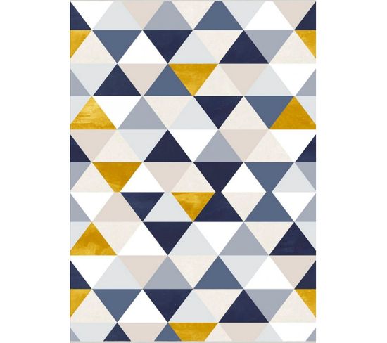 Tapis Triangle Géométrique Bleu Et Jaune - 200x290 cm