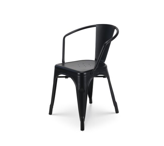 Chaise En Métal Noir Mat Style Industriel - Fauteuil Industriel Avec Accoudoirs