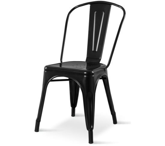 Chaise Noire En Métal Noir Brillant Style Industriel Factory Finition Gloss