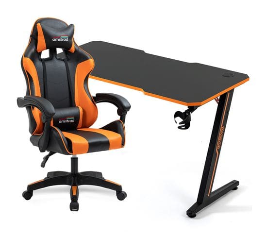 Pack Bureau Desk120z-orange Et  Fauteuil Ams-800-orange - Finition Orange - 1m20 - Style Carbone