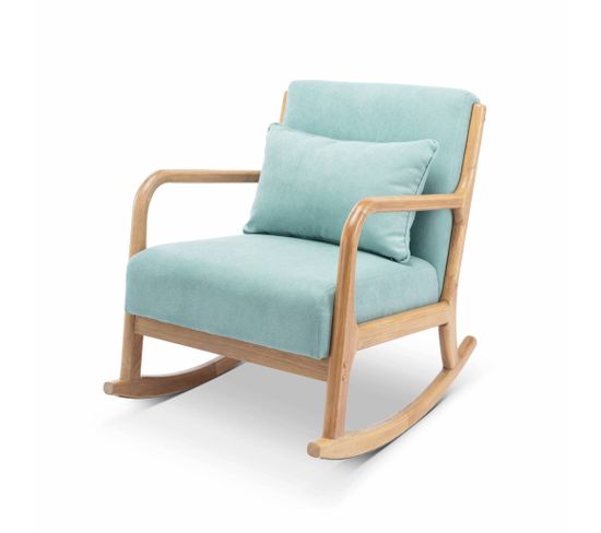 Fauteuil À Bascule Design En Bois Et Tissu. 1 Place. Rocking Chair Scandinave. Vert D'eau