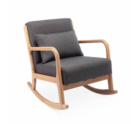Fauteuil à Bascule Design En Bois Et Tissu. 1 Place. Rocking Chair Scandinave. Gris Foncé