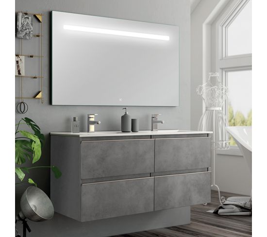 Meuble De Salle De Bain Simple Vasque - Balea Et Miroir LED Stam - Ciment (gris) - 120cm