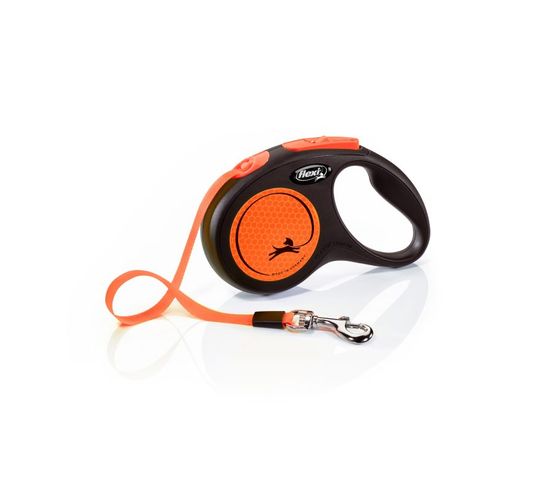 Laisse New Neon S Tape 5 M Black/ Neon Orange Flexi Cl11t5-251-s-neoor