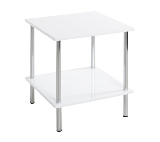 Table D'appoint Design "cromo" 45cm Blanc et Argent