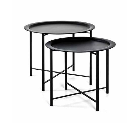 Lot De 2 Tables D'appoint Design "gabin" 62cm Noir