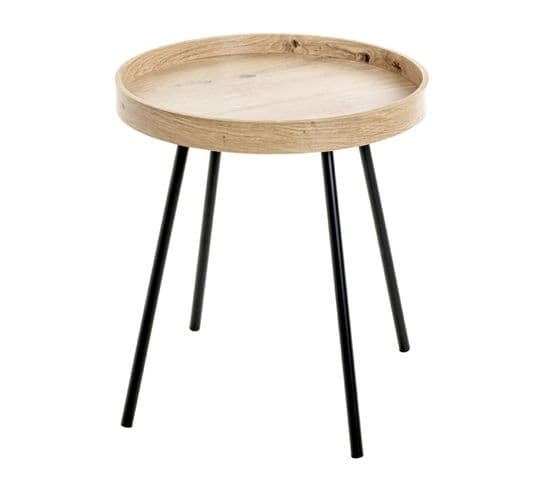 Table D'appoint Avec Rebord "miranda" 45cm Chêne Et Noir