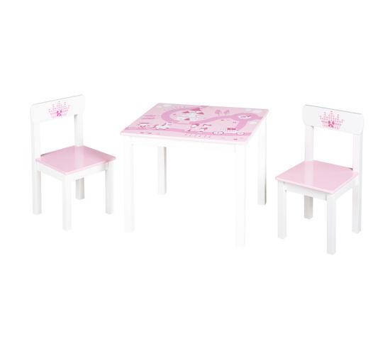 Set Table + 2 Chaises Enfants "Krone" - Bois Laqué Rose-Blanc