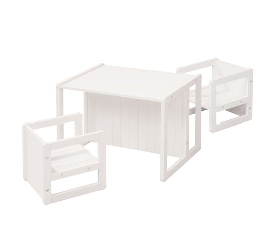 Ensemble Table + 2 Chaises Enfant - Convertible - Blanc