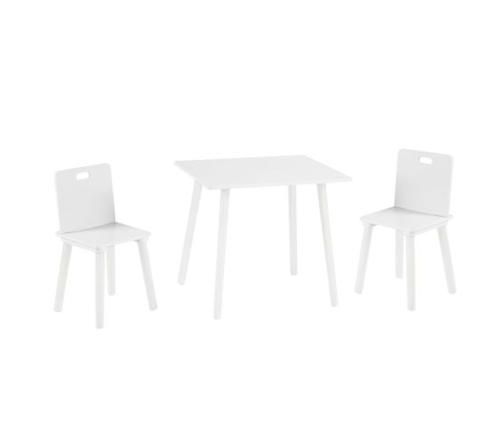 Ensemble De Sièges - 2 Chaises + Table Pour Enfant - En Bois Laqué Blanc