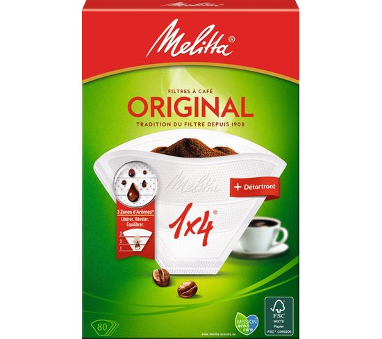 Filtre à café MELITTA 1x4/80 blanc + détartant bio