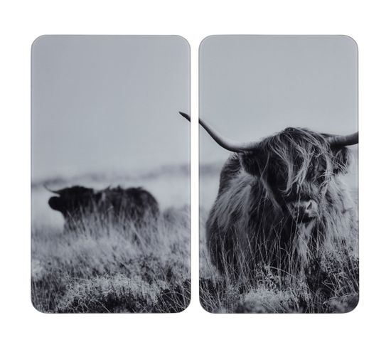 Lot De 2 Plaques De Protection Universelle En Verre Trempé Highland Cattle - Longueur 52 Cm X