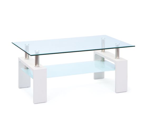 Table Basse ALVA Moderne Plateau Verre Et Blanc