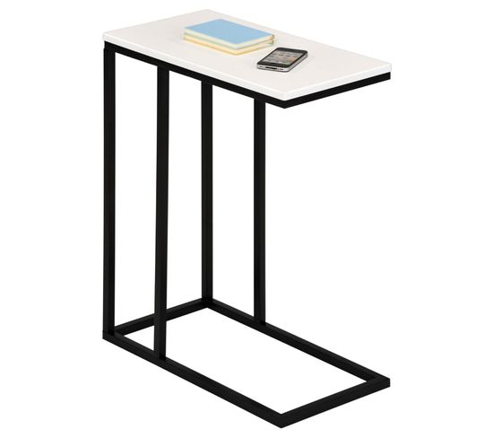 Table D'appoint Rectangulaire Debora, En Métal Noir Et Décor Blanc Mat