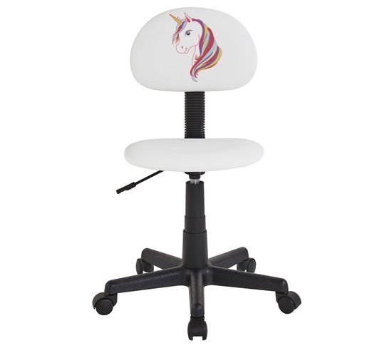 Chaise De Bureau Pour Enfant Unicorn, Revêtement Synthétique Blanc Avec Motif Licorne