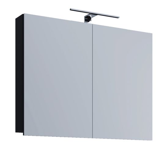 Armoire de toilette murale avec miroir et éclairage Vcb1 Noir 60 cm