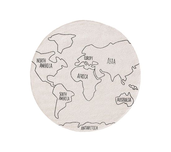 Tapis Enfant World Map Blanc et Noir 115 Cm Round
