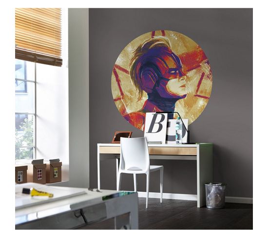 Poster Autocollant Forme Ronde Marvel Avengers Capitaine Marvel Avec Son Casque Peinture - 125 Cm