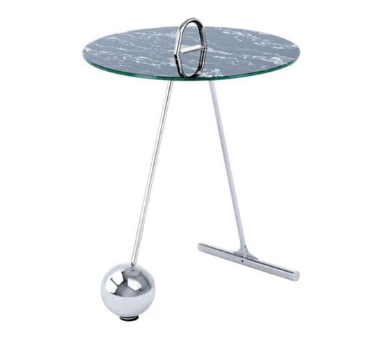 Table D'appoint Design "pendule" 60cm Argent et Noir