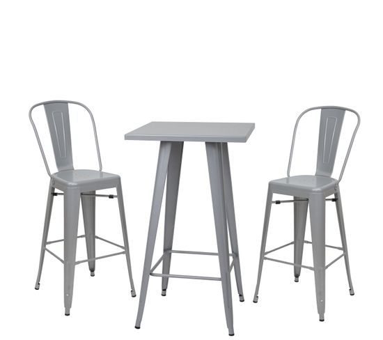 Set Table Mange-depout E 2x Tabouret De Bar Hwc-a73 Design Industriel Gris