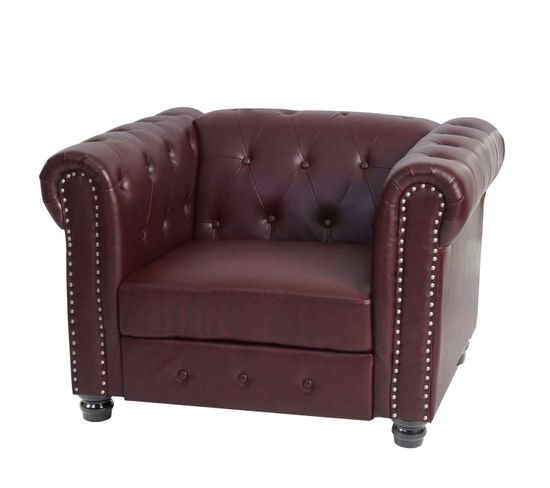 Fauteuil De Luxe Chesterfield, Fauteuil Relax, Similicuir ~ Pieds Ronds, Brun Rouge