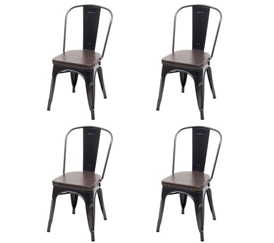 4x Chaise De Salle à Manger Hwc-h10e Chesterfield Design Industriel Noir-marron
