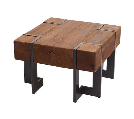 Table Basse Hwc-a15, Table De Salon, Bois De Sapin Rustique Massif ~ Brun 60x60cm