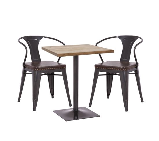 Set Table De Bistrot Et 2x Chaise Hwc-h10d Noir-marron Table Marron Clair