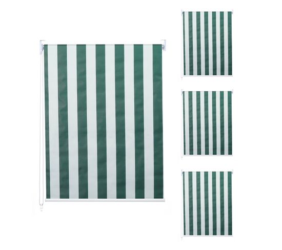 Lot De 4 Stores à Enroulement Hwc-d52 100x160cm Protection Solaire Opaque Vert/blanc